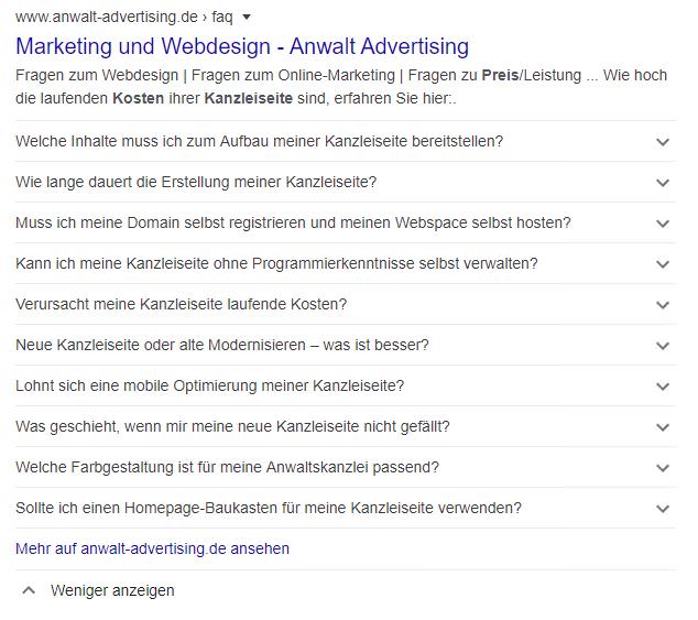 FAQ Snippet bei Google