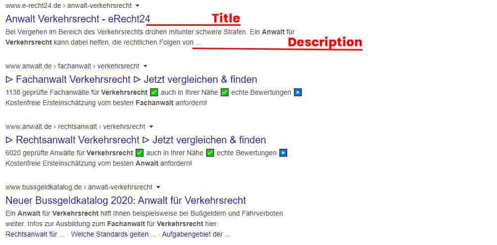 Darstellung Snippets bei Google